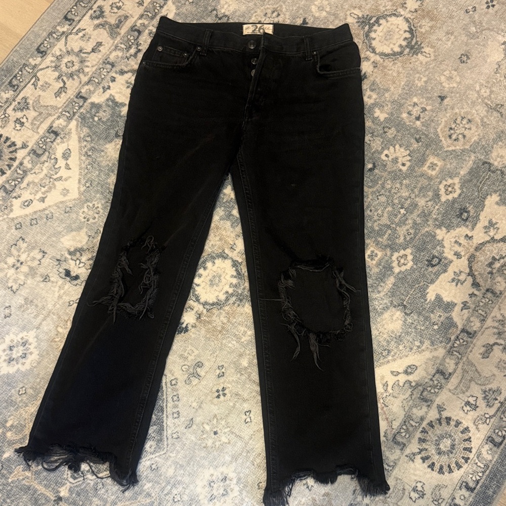 Free people Maggie mid rise Black Distressed Women's Jeans size 26